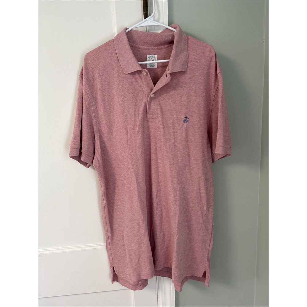 Brooks Brothers Polo Shirt Men XL Pink Short Sleeve Blue Logo Preppy Golf